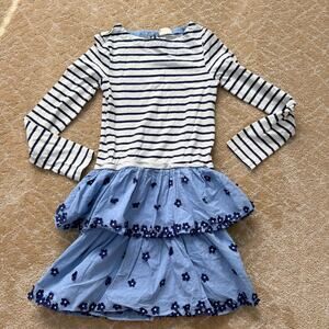 Mini Boden Girl’s Striped and Floral Blue and White Dress - 11-12 years